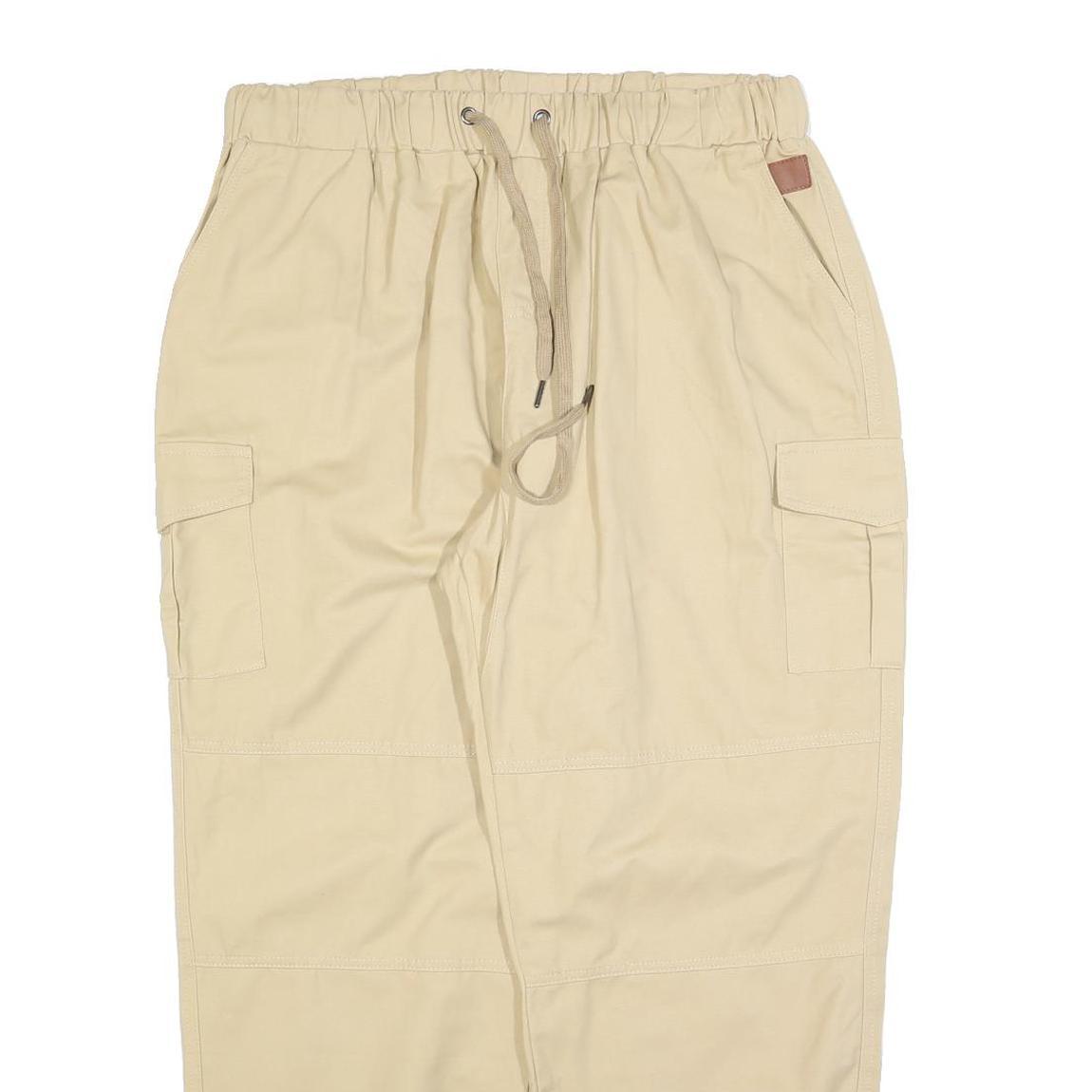 SOMTHRON Mens Regular Beige Cotton Blend Drawstring Cargo Trousers W34 L30