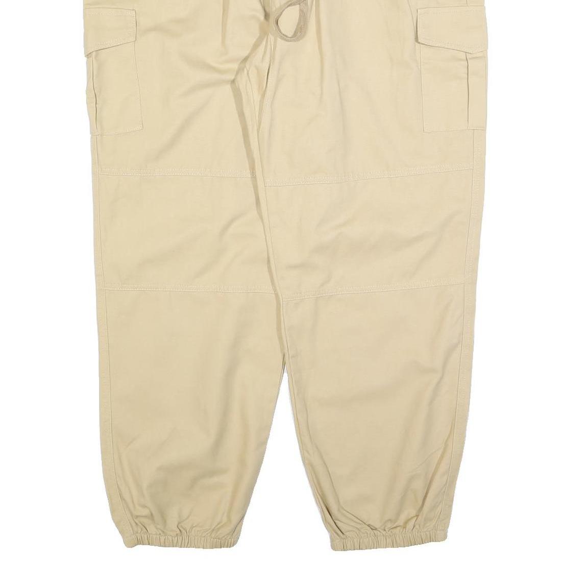 SOMTHRON Mens Regular Beige Cotton Blend Drawstring Cargo Trousers W34 L30