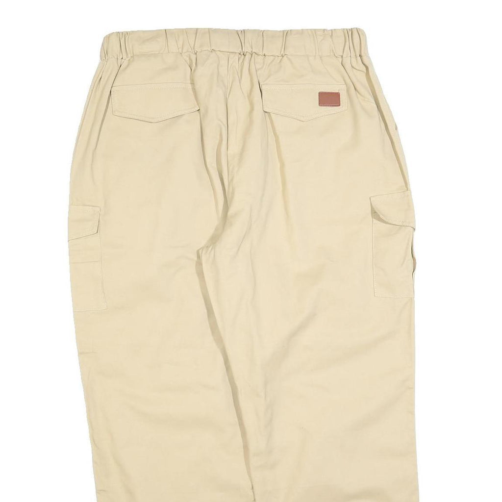 SOMTHRON Mens Regular Beige Cotton Blend Drawstring Cargo Trousers W34 L30