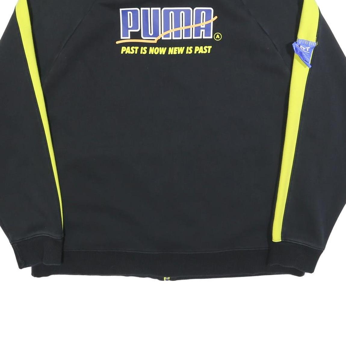 PUMA Womens Black & Yellow Graphic Zip Cotton Blend Jacket XL Sport Casual