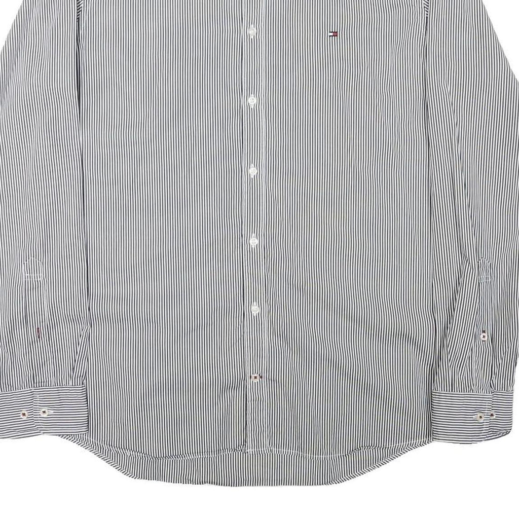 TOMMY HILFIGER Mens Black & White Striped Shirt 2XL Classic Button-Down Collar