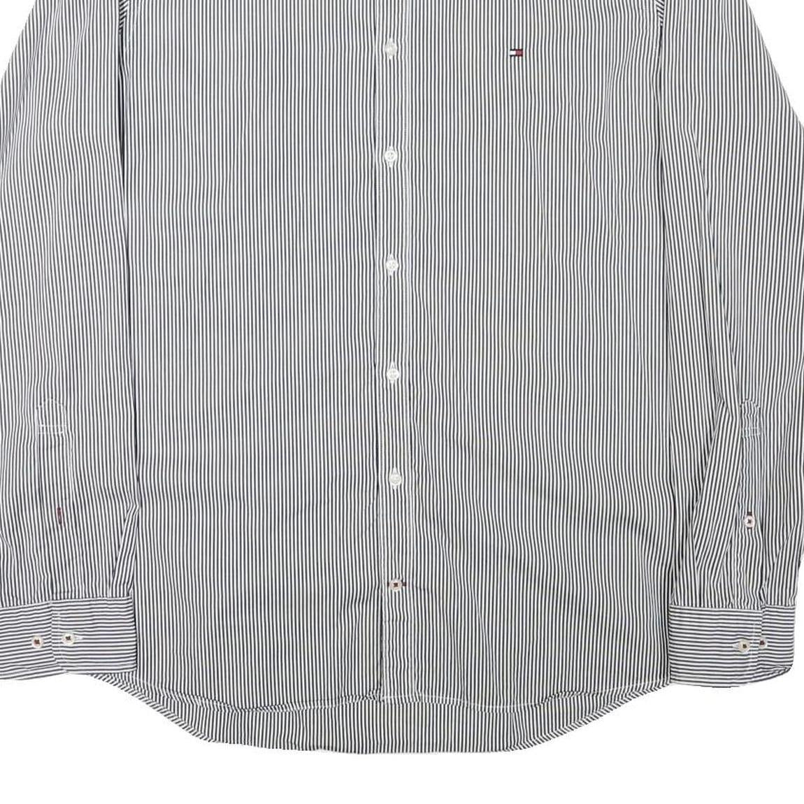 TOMMY HILFIGER Mens Black & White Striped Shirt 2XL Classic Button-Down Collar