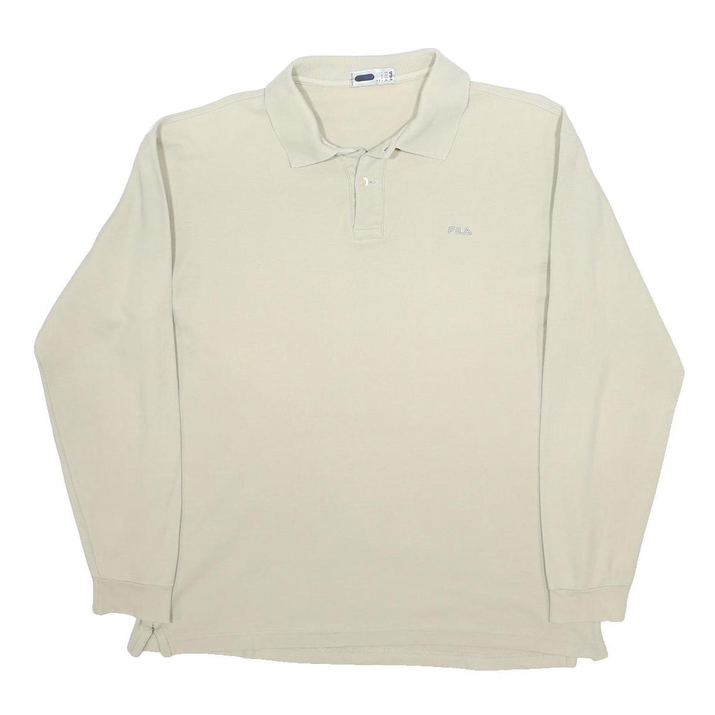 FILA Mens Cream Long Sleeve Plain L Cotton Polo Shirt Classic Fit