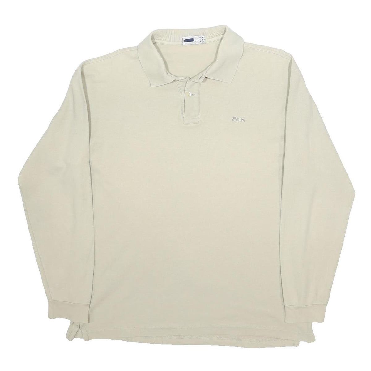FILA Mens Cream Long Sleeve Plain L Cotton Polo Shirt Classic Fit
