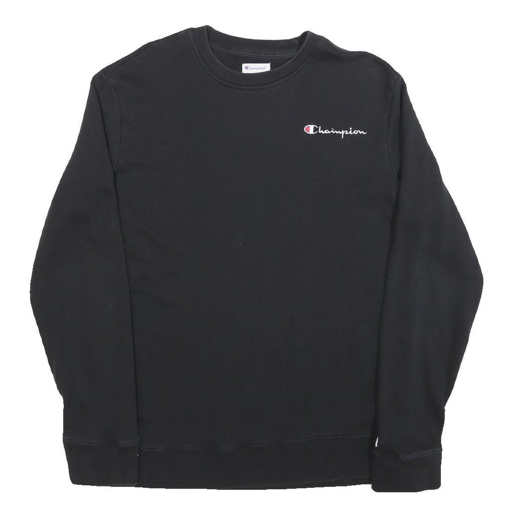 CHAMPION Mens Black Cotton Blend Crew Neck S Logo Embroidered Sweatshirt