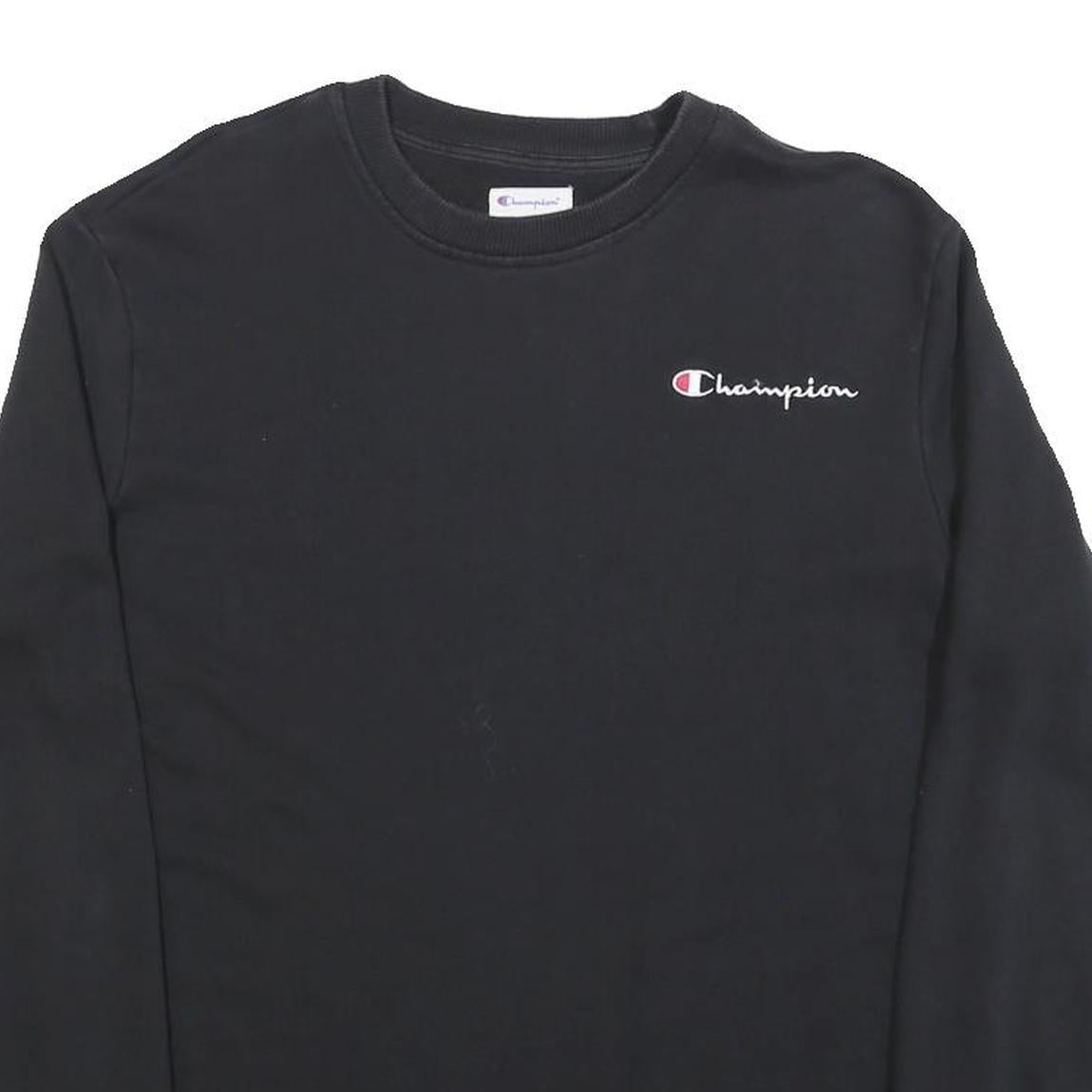 CHAMPION Mens Black Cotton Blend Crew Neck S Logo Embroidered Sweatshirt