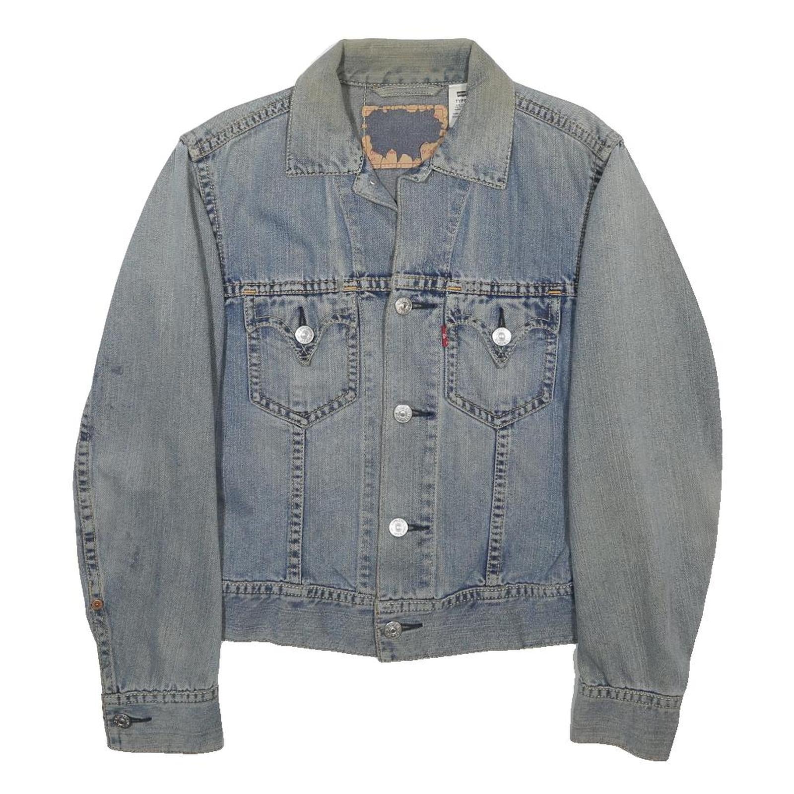 LEVI'S Mens Blue Denim Jacket S Button Classic Fit Plain Vintage Style
