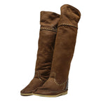 KARMA OF CHARME Womens Tan Leather Flat Over The Knee Boots UK 4 Studded Trim