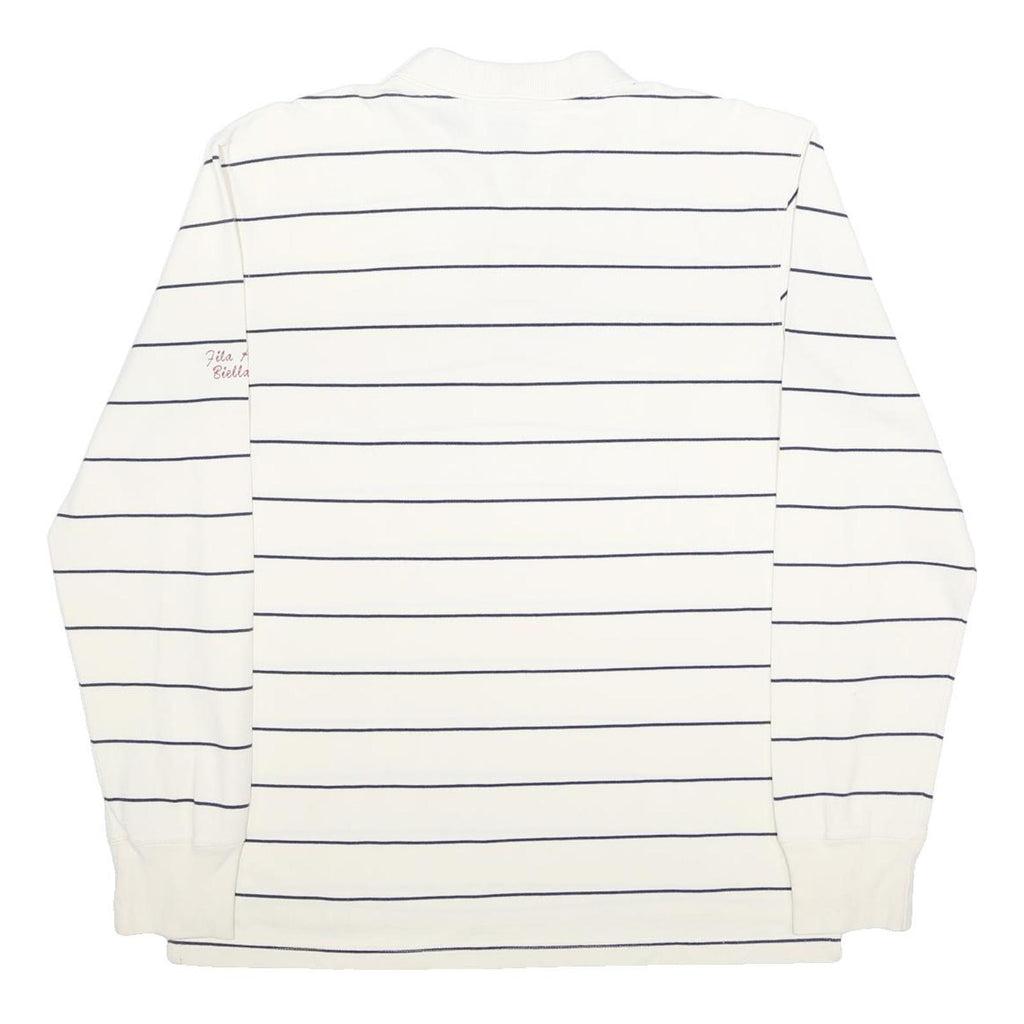FILA Mens White & Navy Striped Long Sleeve Polo Shirt XL Classic Cotton