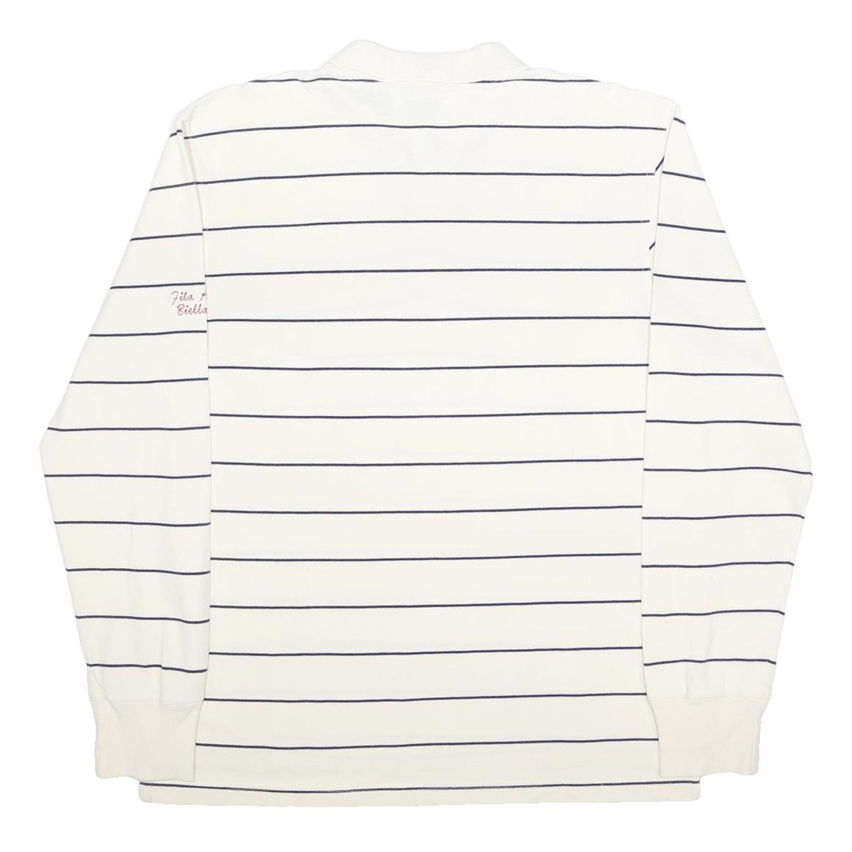 FILA Mens White & Navy Striped Long Sleeve Polo Shirt XL Classic Cotton