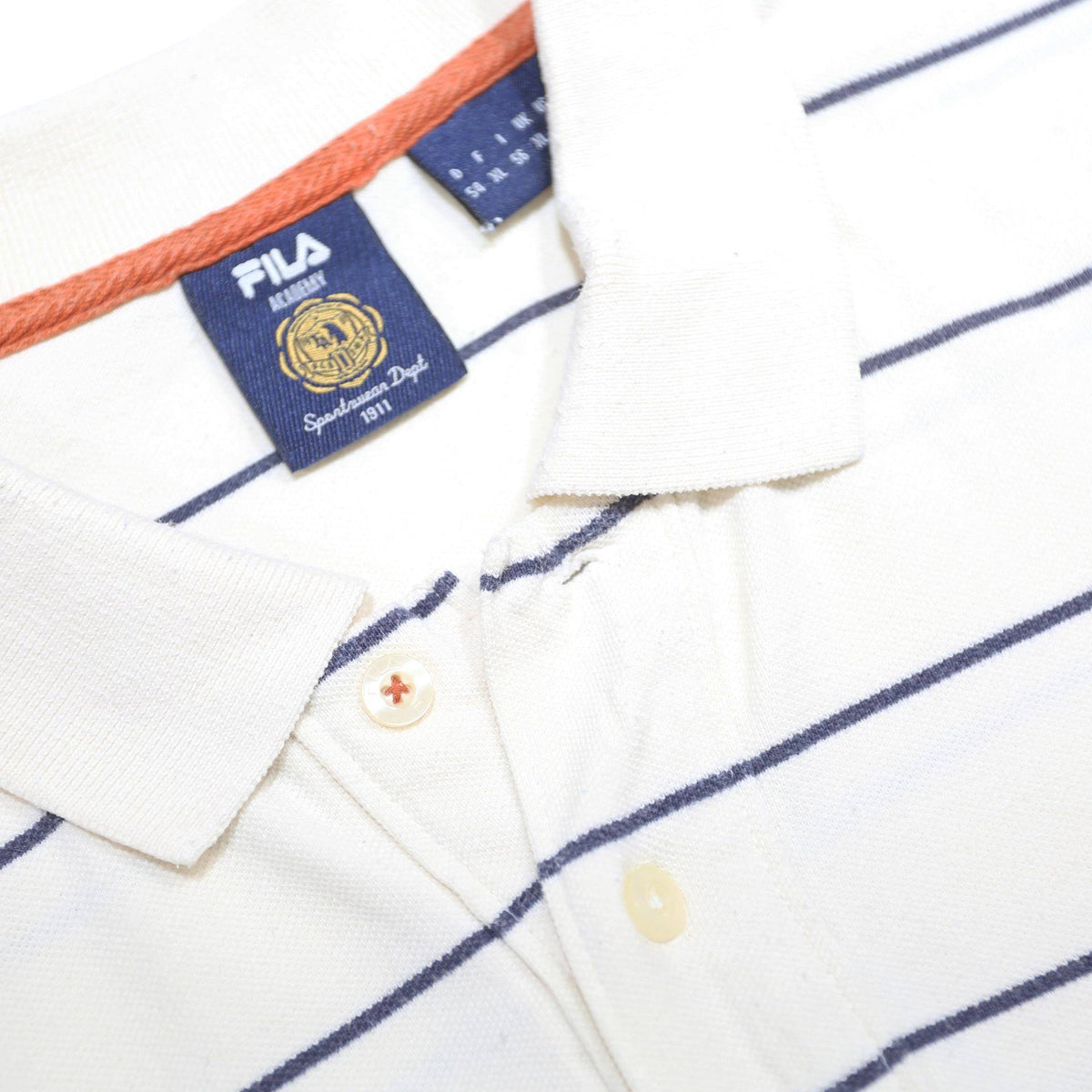 FILA Mens White & Navy Striped Long Sleeve Polo Shirt XL Classic Cotton