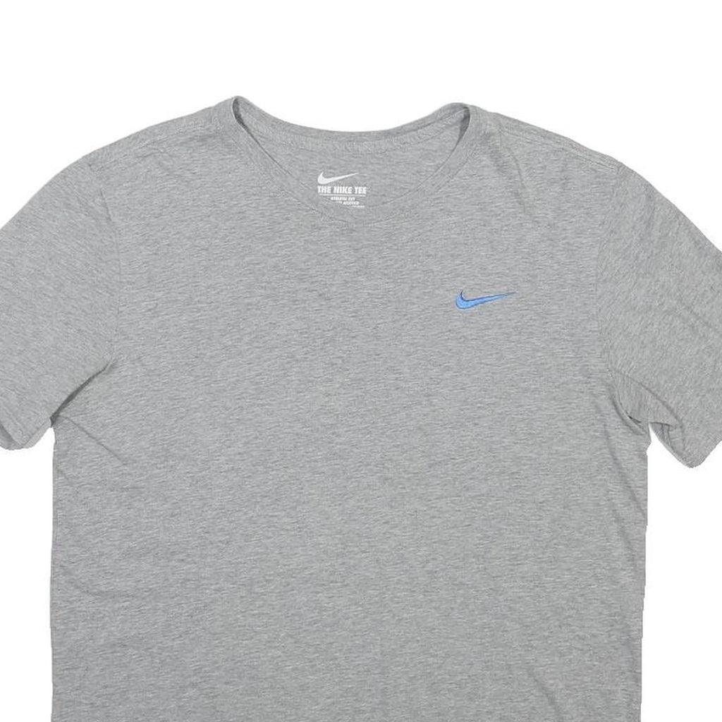 NIKE Mens Grey Blue Swoosh Casual T-Shirt L Short Sleeve Crew Neck Cotton Blend