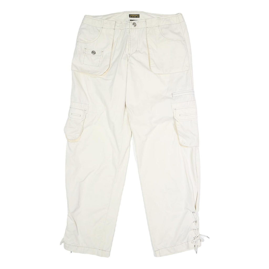 PERISCOPE Womens White Regular Fit Straight Leg Trousers W34 L31 Button Closure