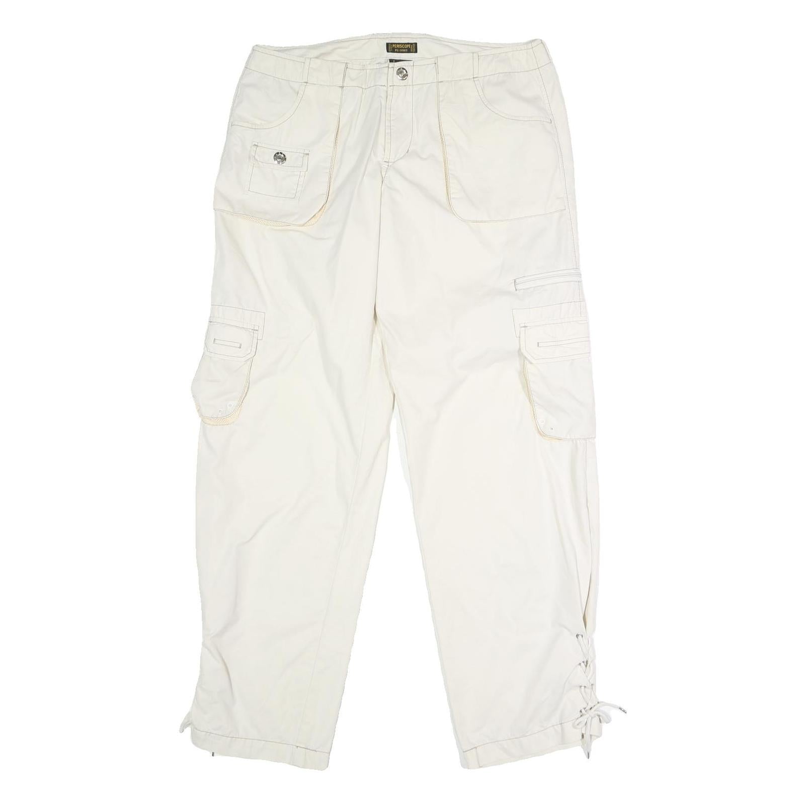 PERISCOPE Womens White Regular Fit Straight Leg Trousers W34 L31 Button Closure