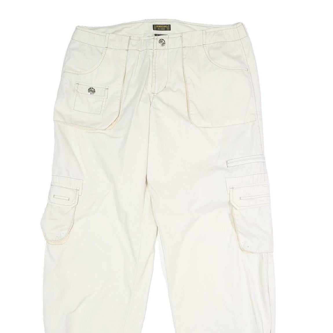 PERISCOPE Womens White Regular Fit Straight Leg Trousers W34 L31 Button Closure