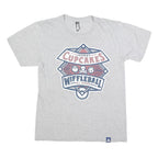 JOHNNY CUPCAKES Mens Grey & Navy Wiffleball Graphic T-Shirt M Short Sleeve Crew
