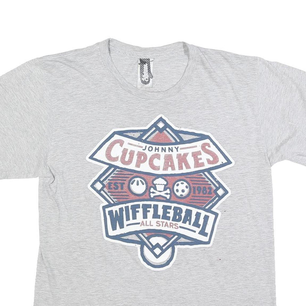 JOHNNY CUPCAKES Mens Grey & Navy Wiffleball Graphic T-Shirt M Short Sleeve Crew