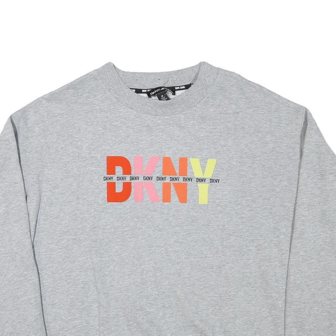 DKNY Mens Grey Cotton Blend Crew Neck M Sweatshirt Colour Block Logo Pullover