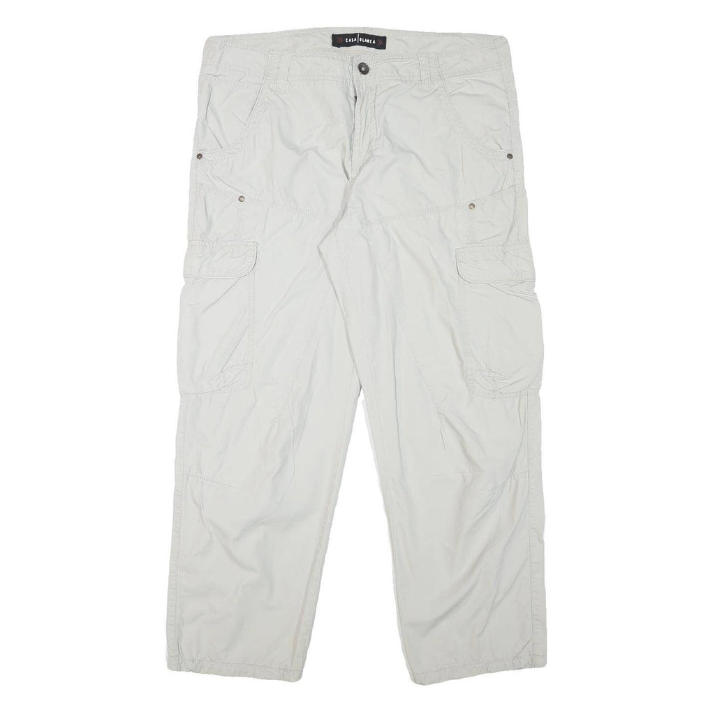 CASA BLANCA Mens Cotton Blend Relaxed White Cargo Trousers W37 L29 Zip Pockets