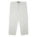 CASA BLANCA Mens Cotton Blend Relaxed White Cargo Trousers W37 L29 Zip Pockets