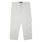 CASA BLANCA Mens Cotton Blend Relaxed White Cargo Trousers W37 L29 Zip Pockets
