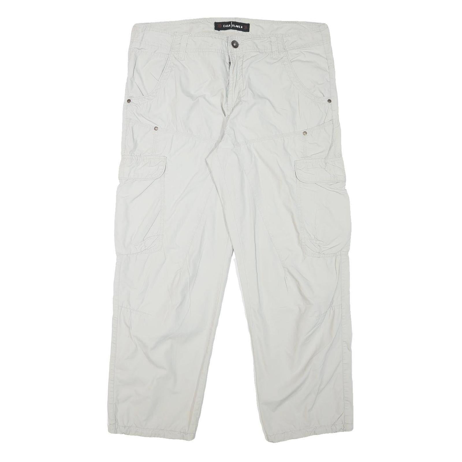 CASA BLANCA Mens Cotton Blend Relaxed White Cargo Trousers W37 L29 Zip Pockets