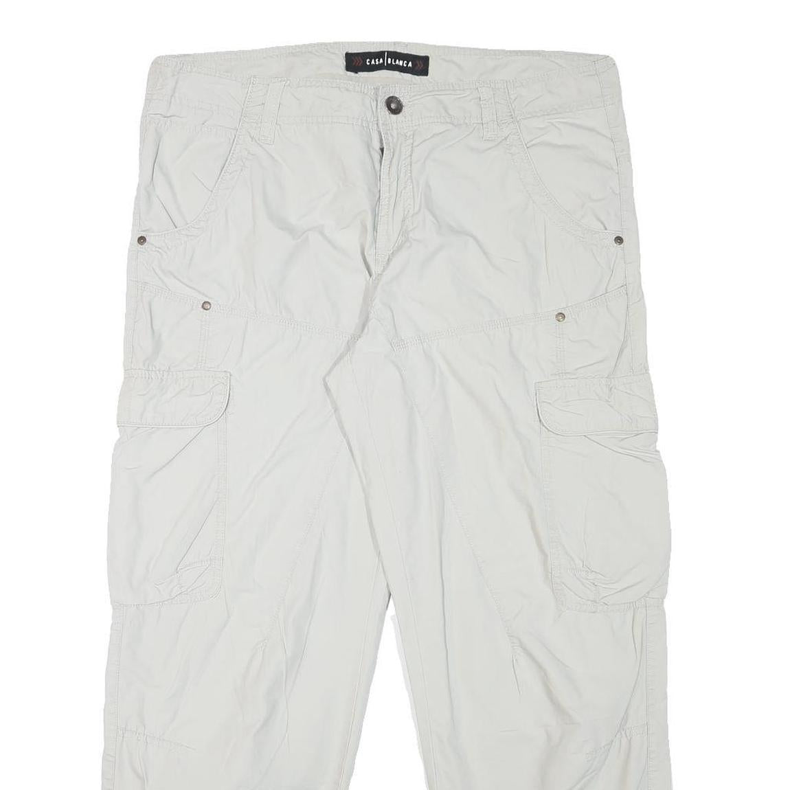 CASA BLANCA Mens Cotton Blend Relaxed White Cargo Trousers W37 L29 Zip Pockets