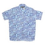 ROUNDY BAY Mens Blue & Light Blue Hawaiian Shirt S Cotton Blend Summer Beachwear