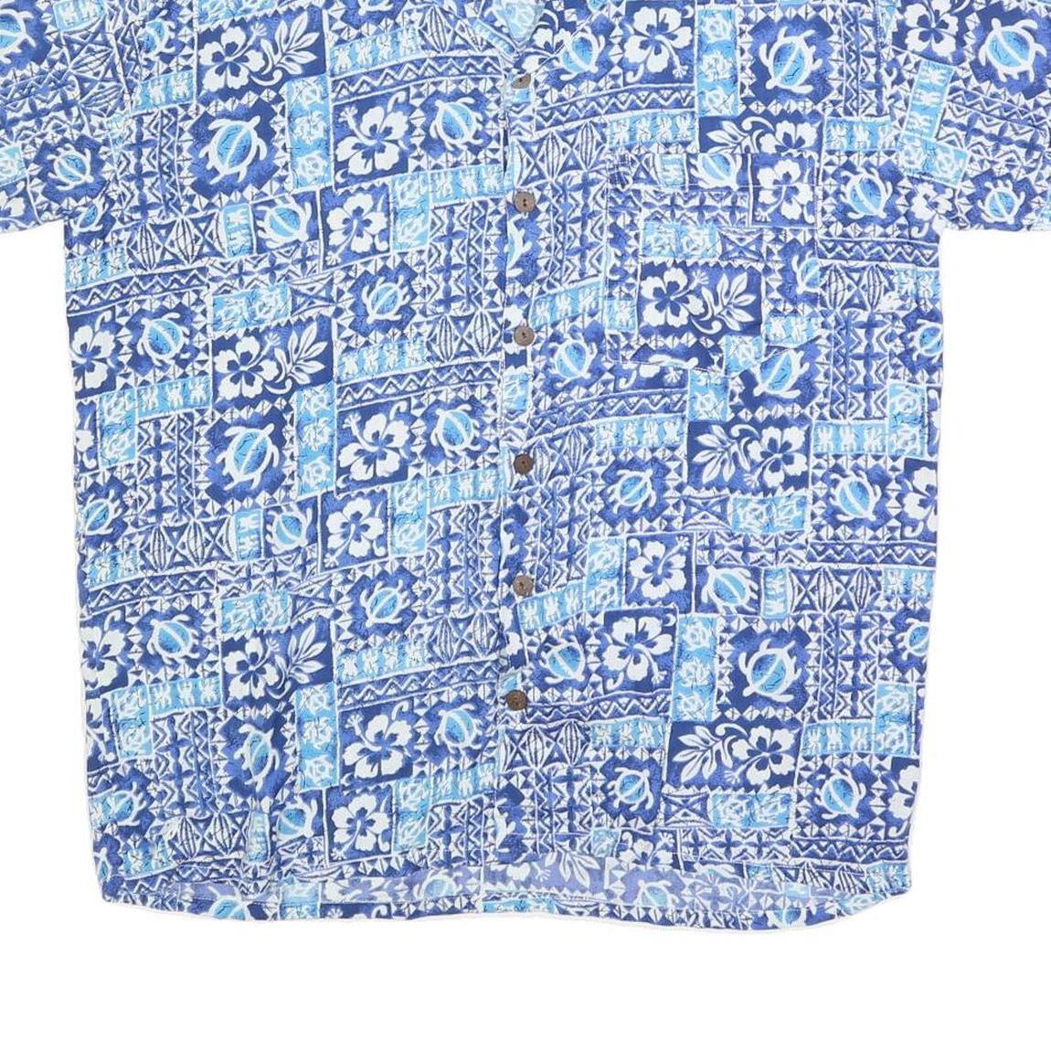ROUNDY BAY Mens Blue & Light Blue Hawaiian Shirt S Cotton Blend Summer Beachwear