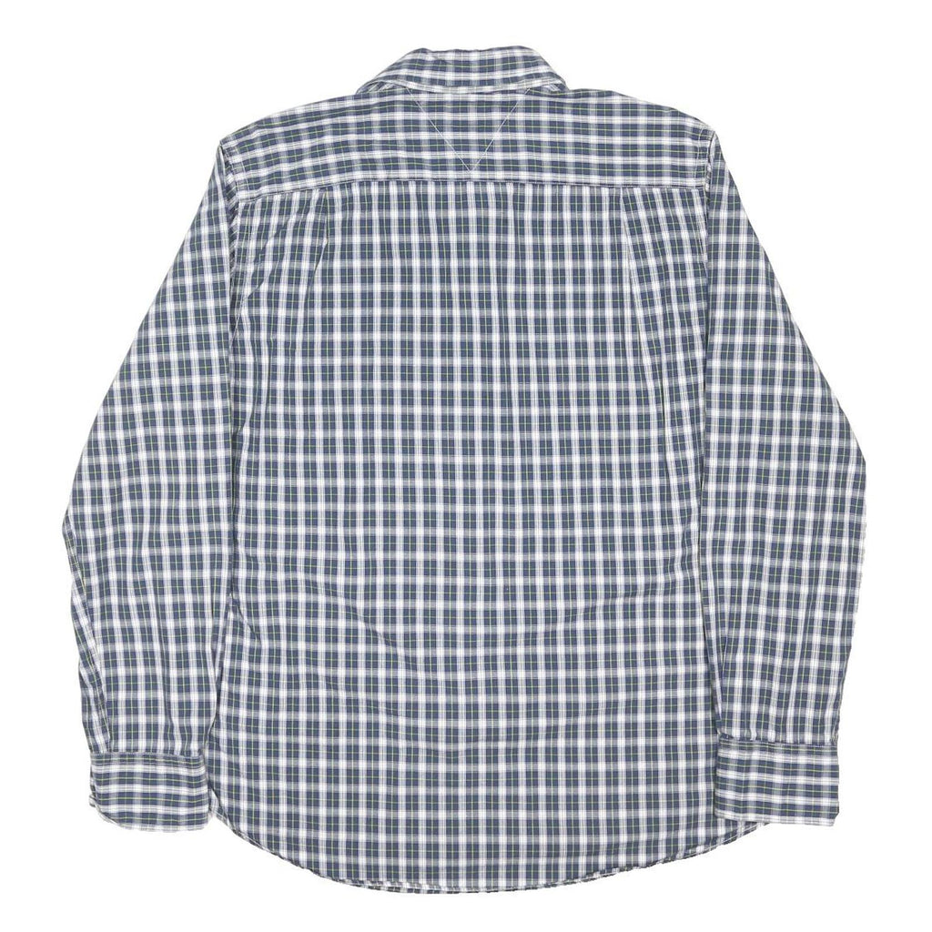 TOMMY HILFIGER Mens Blue & White Check Shirt L Cotton Blend Button Collar