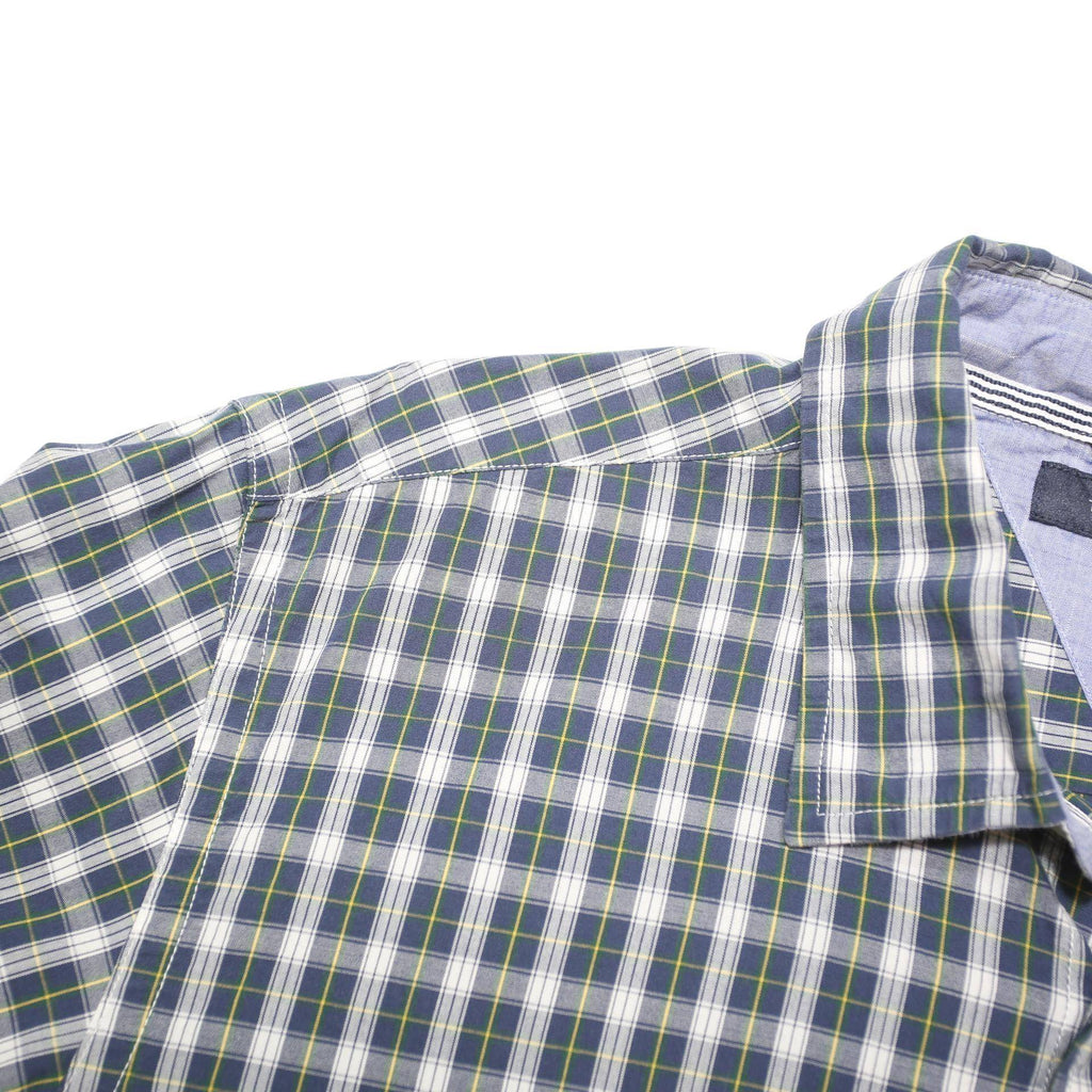 TOMMY HILFIGER Mens Blue & White Check Shirt L Cotton Blend Button Collar