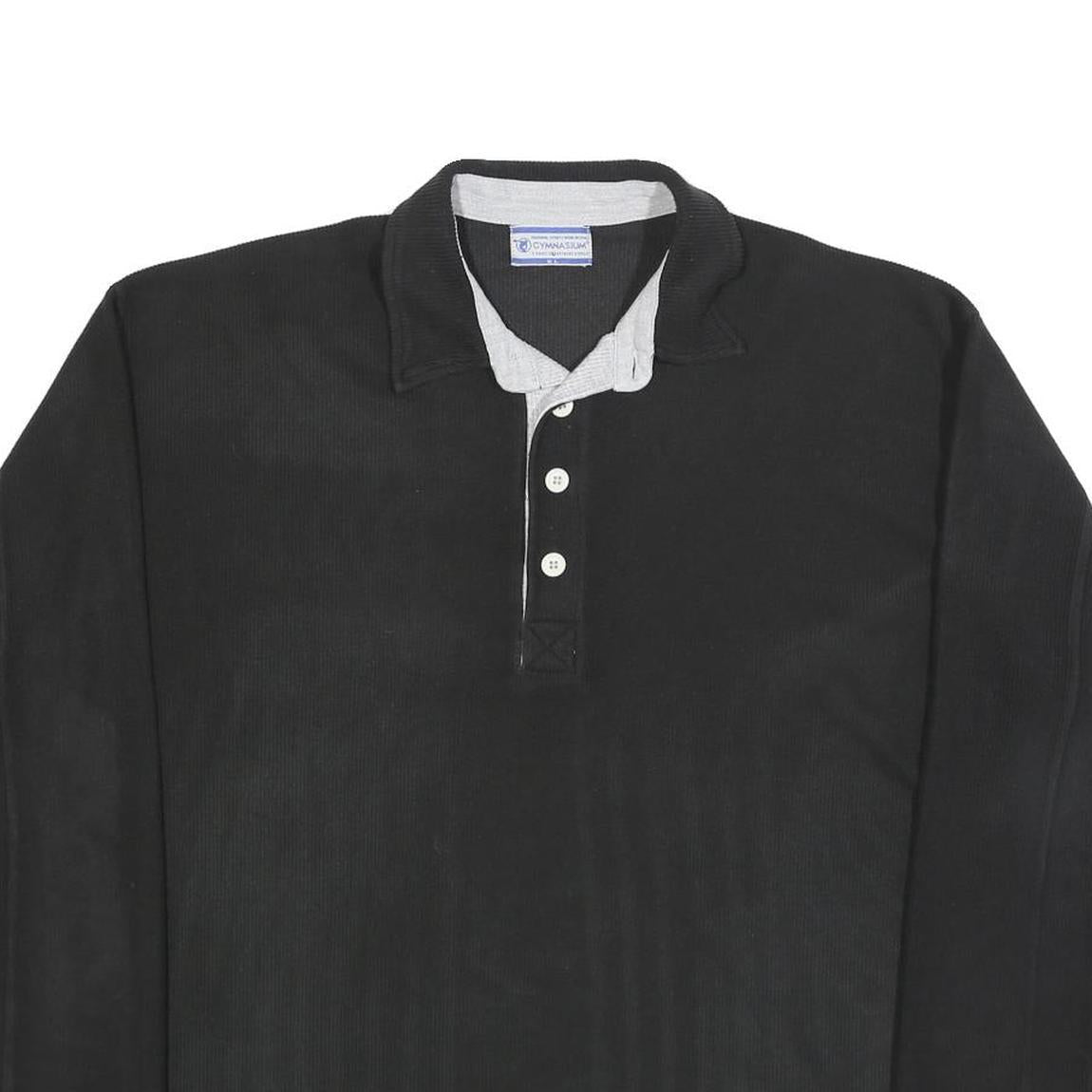 GYMNASIUM Mens Black Polo Shirt XL Long Sleeve Plain Cotton Blend Casual