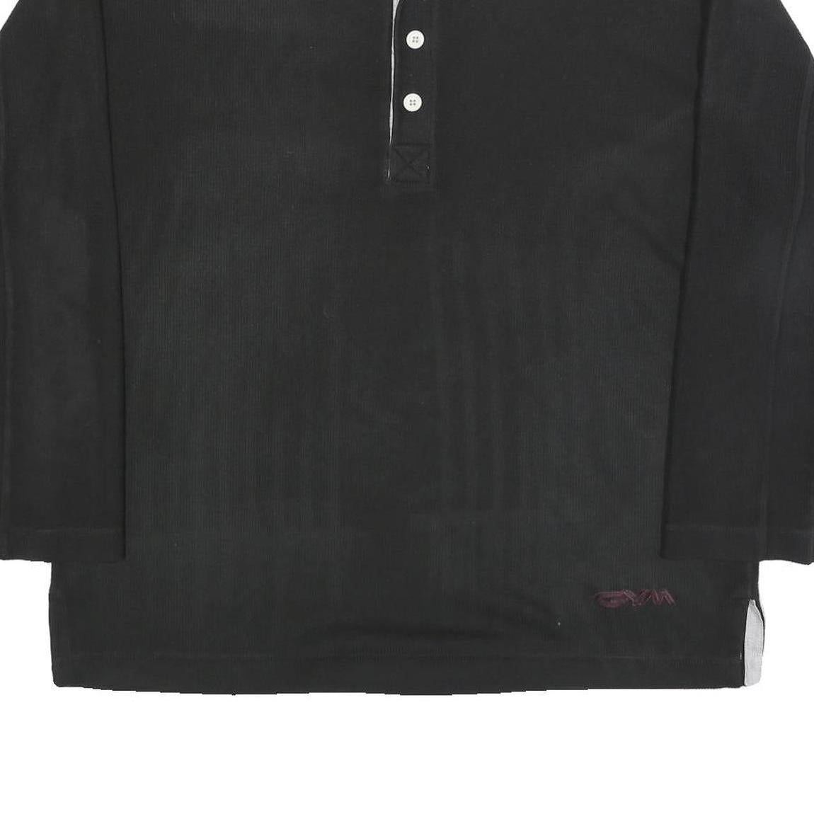 GYMNASIUM Mens Black Polo Shirt XL Long Sleeve Plain Cotton Blend Casual
