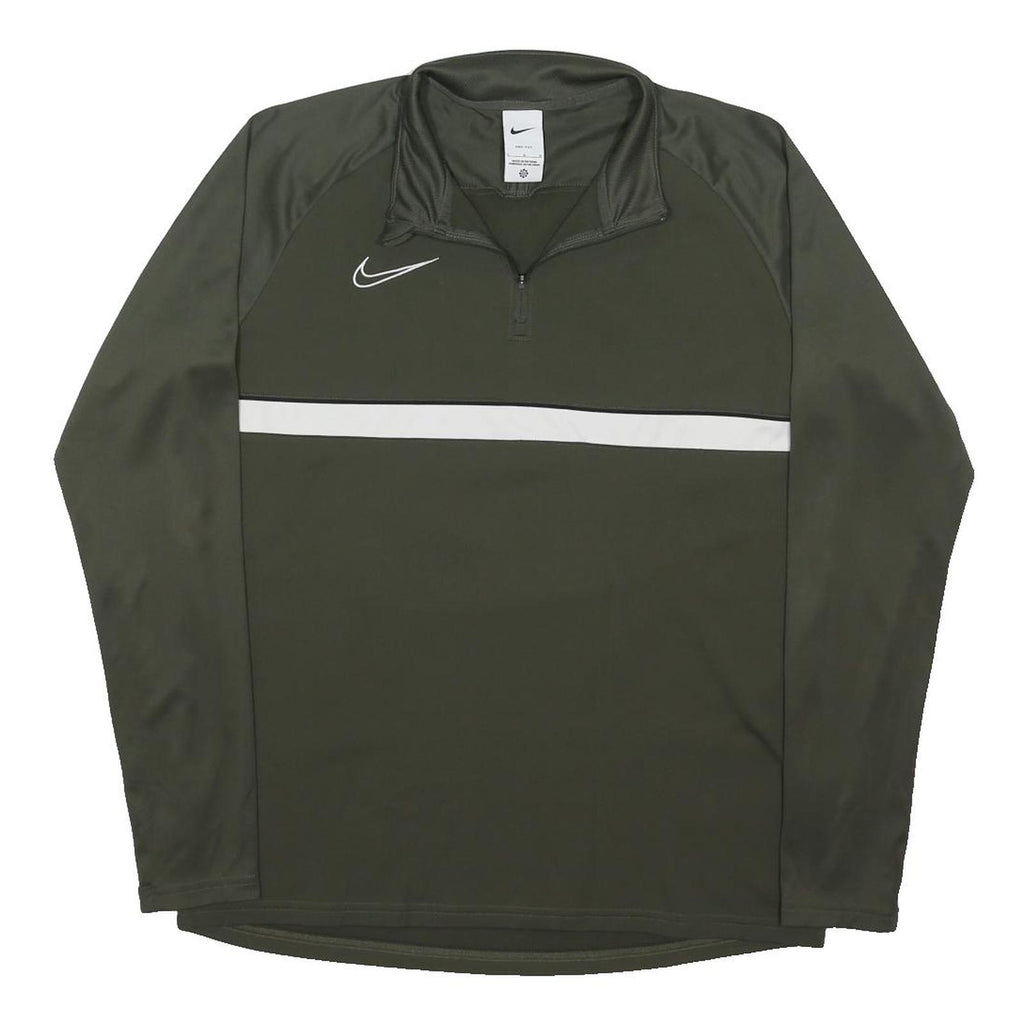 NIKE Mens Green With White Stripe Quarter Zip L Sports Sweatshirt Activewear
