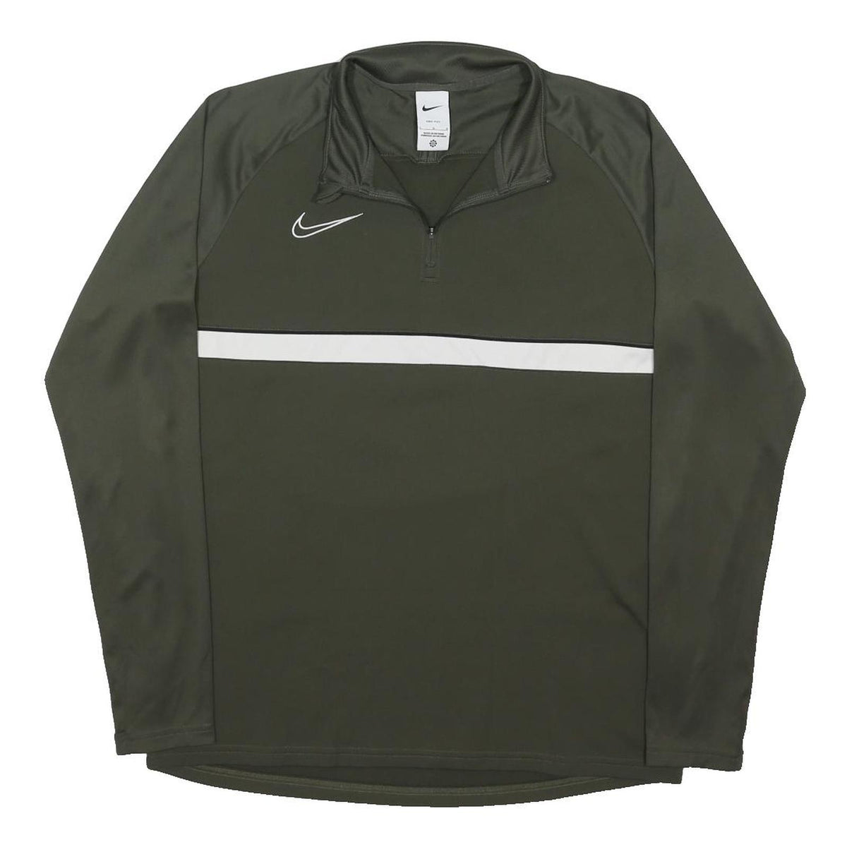NIKE Mens Green With White Stripe Quarter Zip L Sports Sweatshirt Activewear
