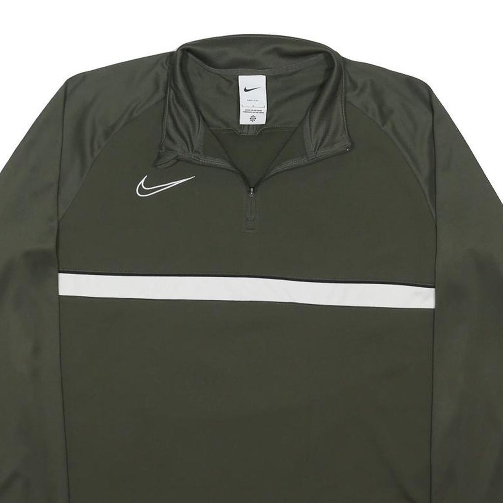 NIKE Mens Green With White Stripe Quarter Zip L Sports Sweatshirt Activewear