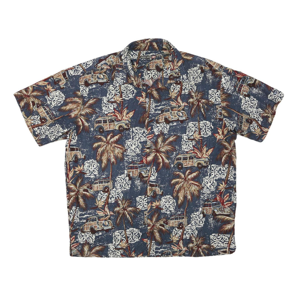 POINT ZERO Mens Blue Tropical Print Hawaiian Shirt L Summer Beach Holiday