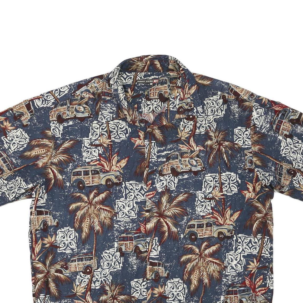 POINT ZERO Mens Blue Tropical Print Hawaiian Shirt L Summer Beach Holiday
