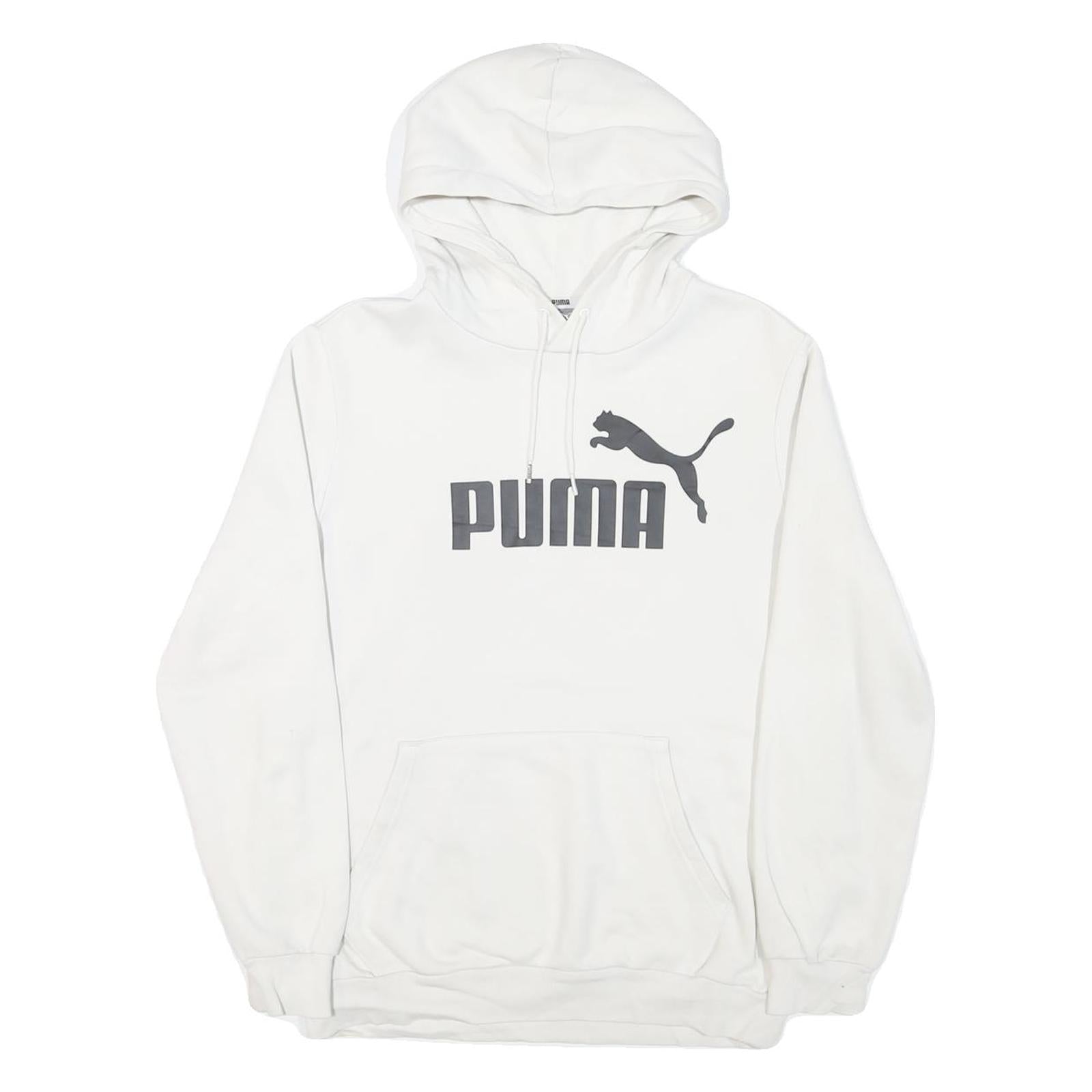 PUMA Mens White Hoodie S Cotton Blend Pullover Lightweight Casual Sportswear