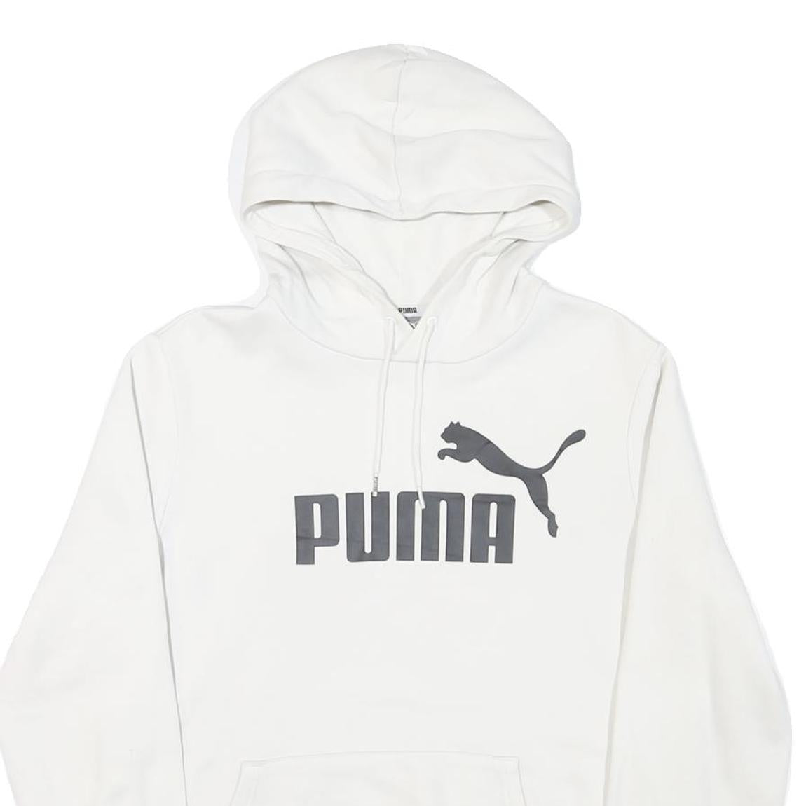PUMA Mens White Hoodie S Cotton Blend Pullover Lightweight Casual Sportswear
