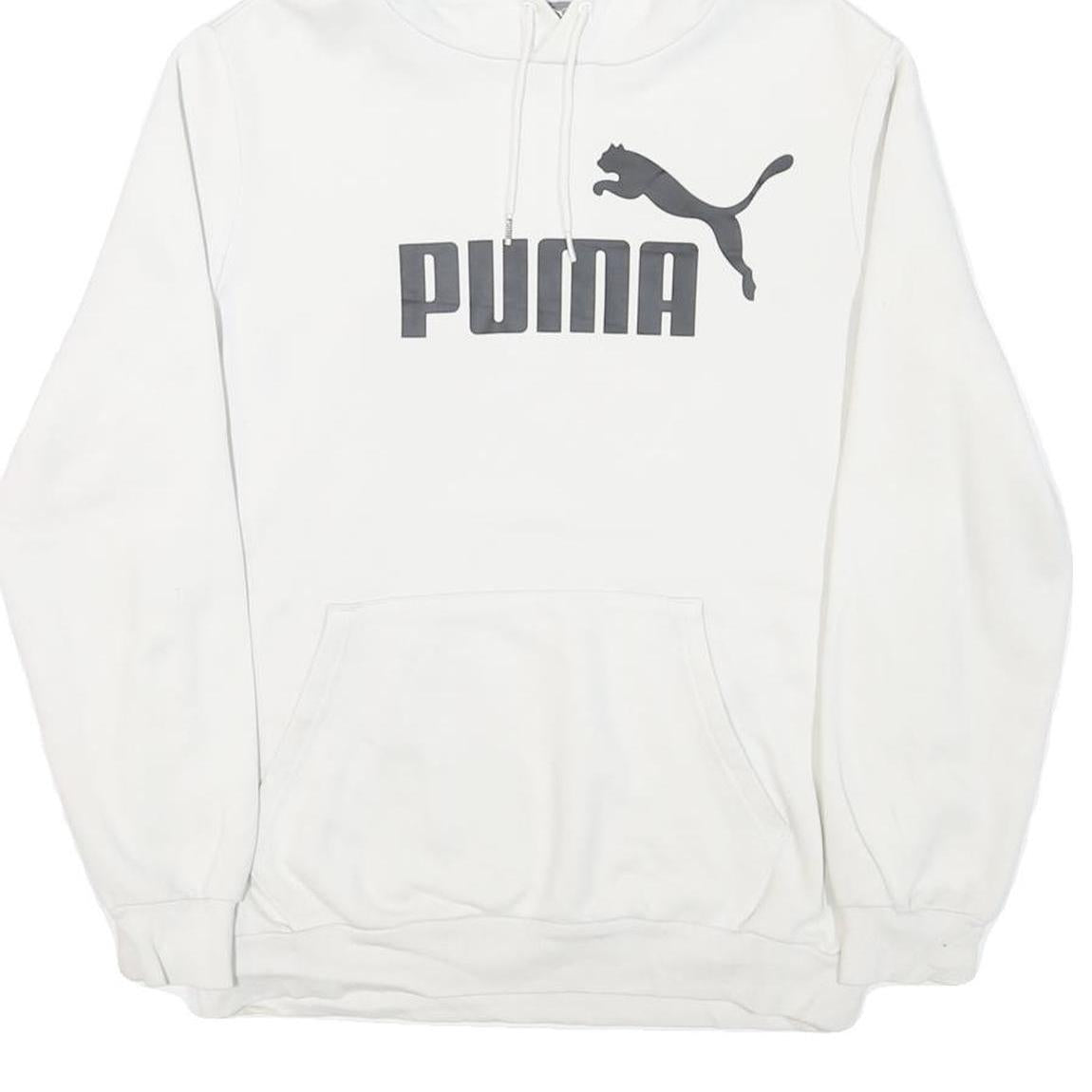 PUMA Mens White Hoodie S Cotton Blend Pullover Lightweight Casual Sportswear