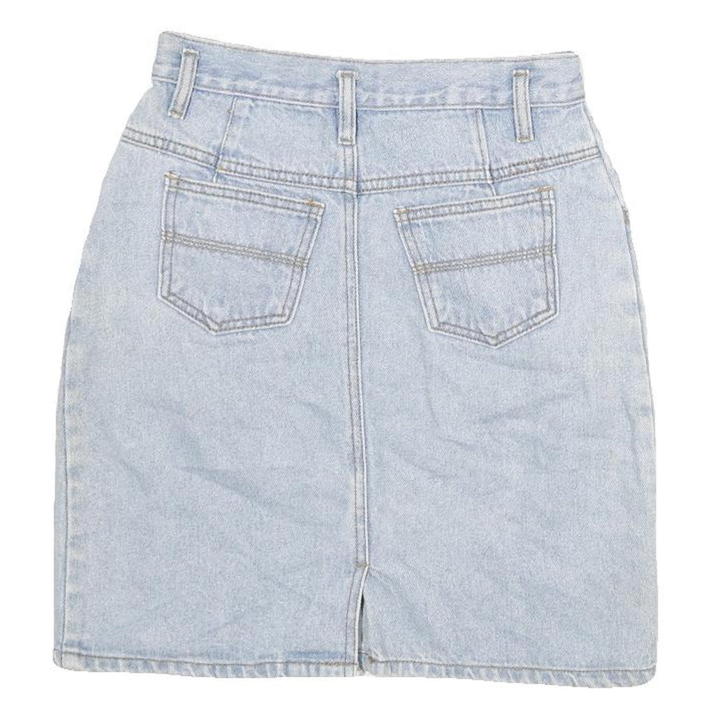 Womens Blue Denim Cotton Blend Mini Skirt XXS Classic A-Line Pocketed Casual