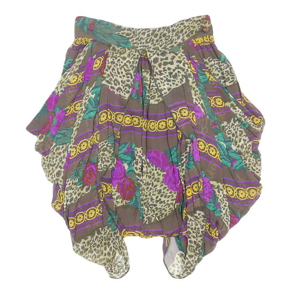 ROCCOBAROCCO Womens Brown Floral Leopard Print Pleated Mini Synthetic Skirt XS