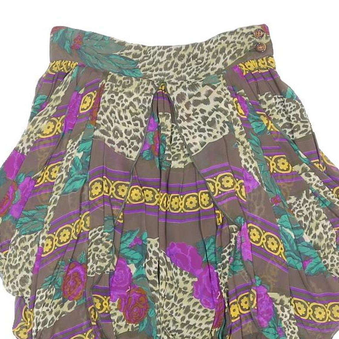 ROCCOBAROCCO Womens Brown Floral Leopard Print Pleated Mini Synthetic Skirt XS