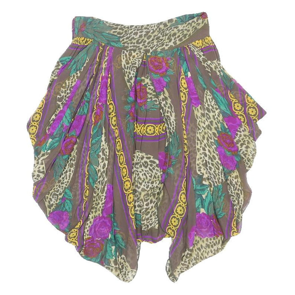 ROCCOBAROCCO Womens Brown Floral Leopard Print Pleated Mini Synthetic Skirt XS