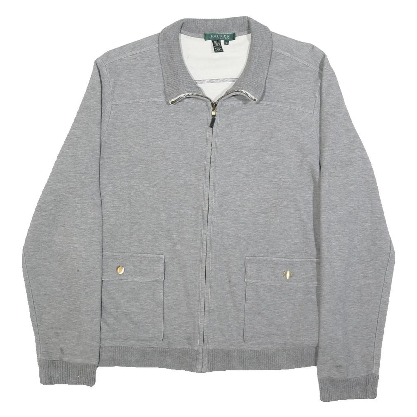 LAUREN RALPH LAUREN Womens Grey Cotton Blend Zip Jacket L Plain Casual