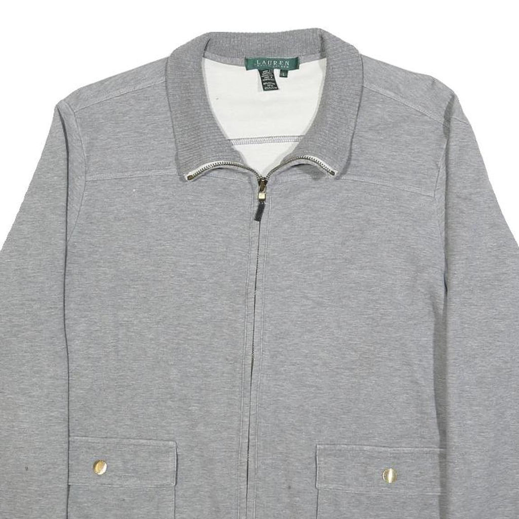 LAUREN RALPH LAUREN Womens Grey Cotton Blend Zip Jacket L Plain Casual