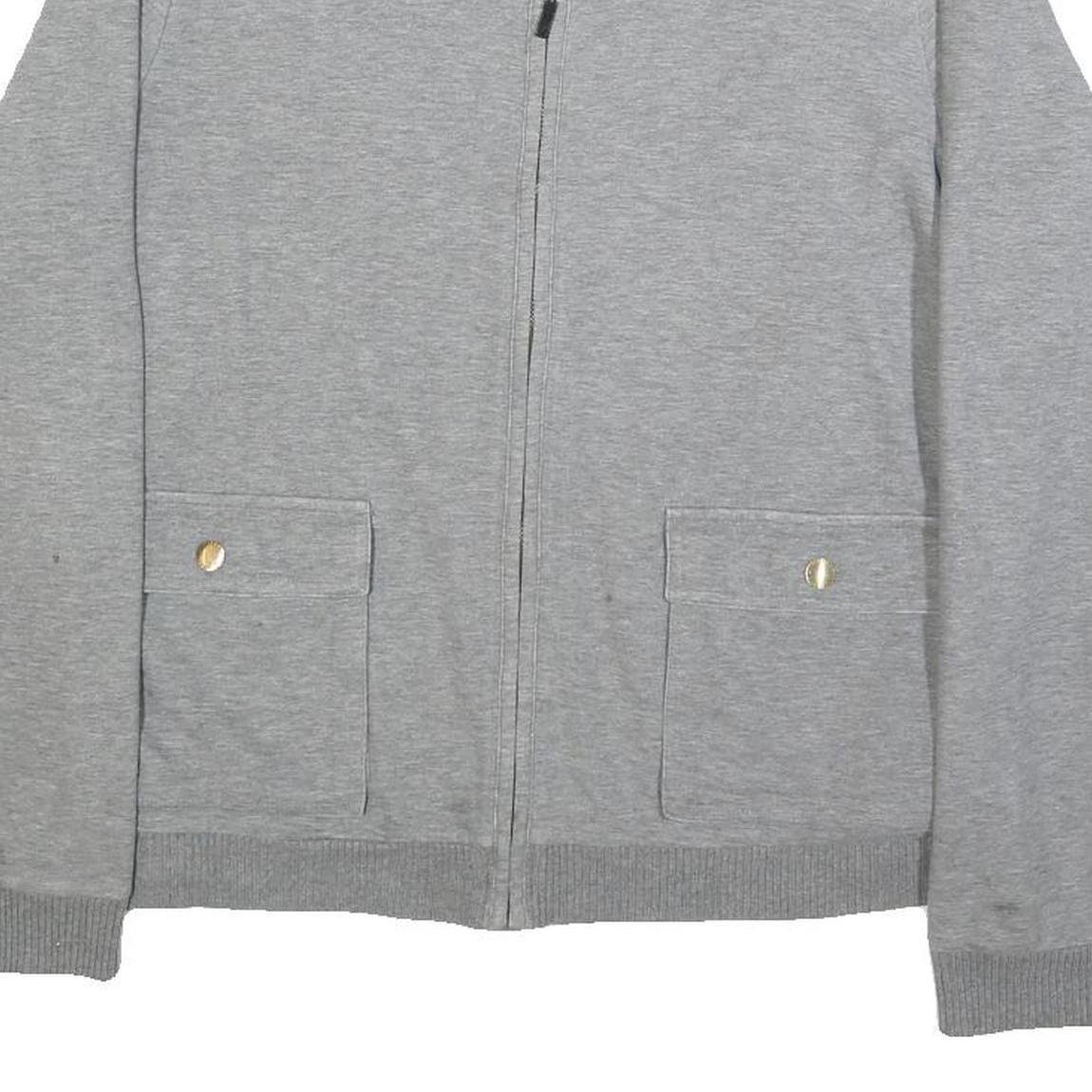 LAUREN RALPH LAUREN Womens Grey Cotton Blend Zip Jacket L Plain Casual