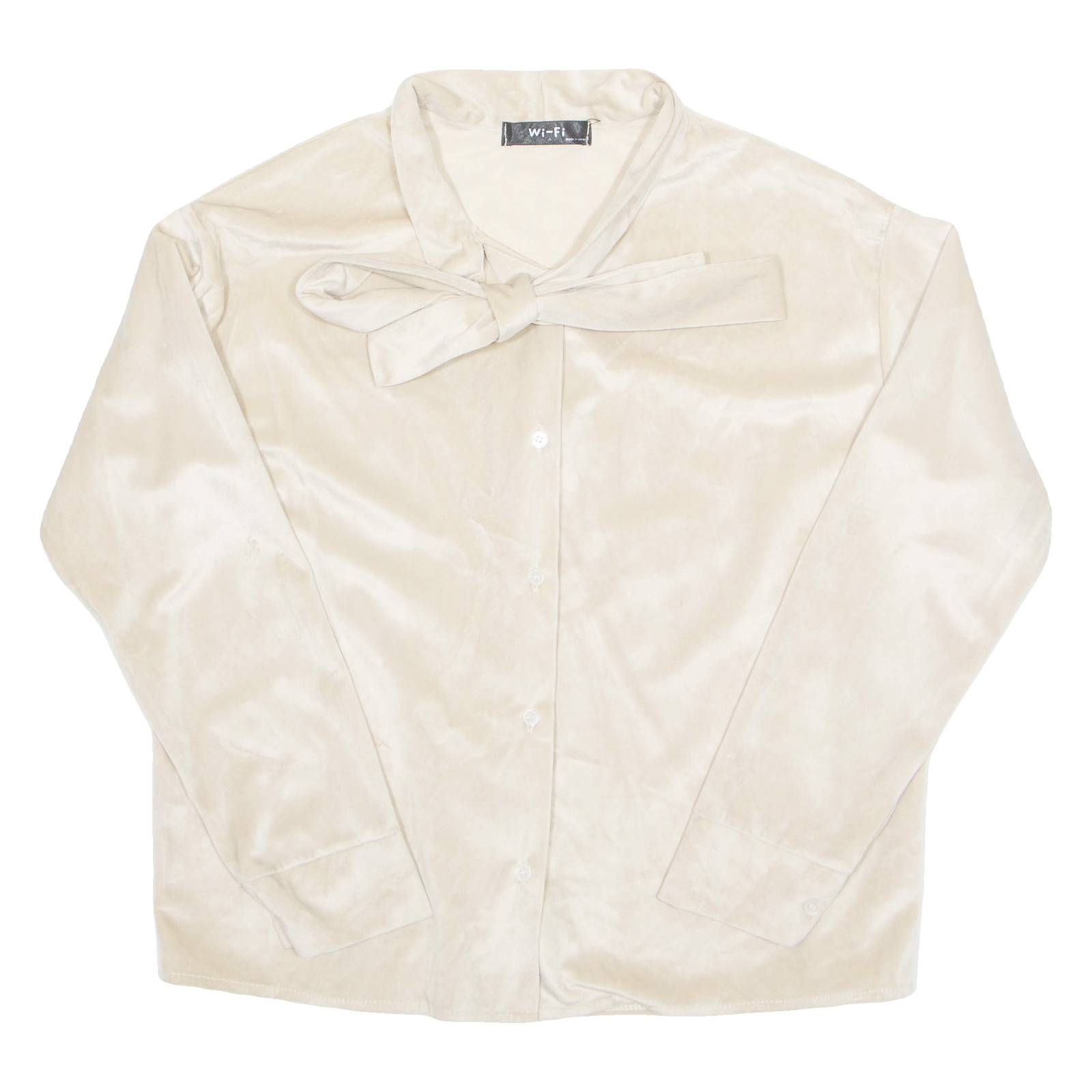 WI-FI Womens Blouse Beige Collared Long Sleeve M