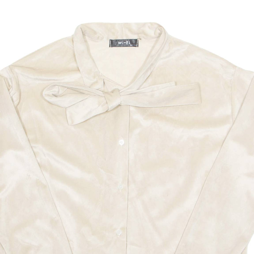 WI-FI Womens Blouse Beige Collared Long Sleeve M